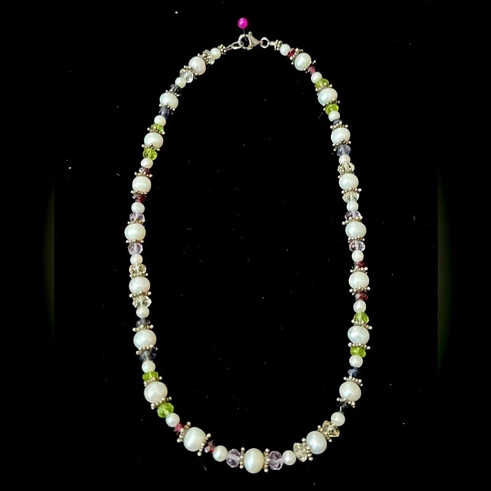 Genuine Freshwater Pearl, Garnet, Peridot, Citrine, Amethyst and SS Necklace